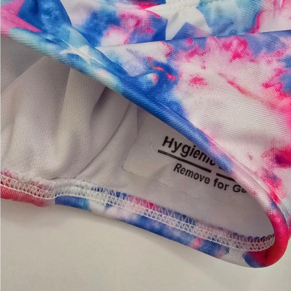 Cat & Jack Girl Star Tie Dye Long Sleeve Rash Guard Two Piece Swimsuit S 6/7 NWT